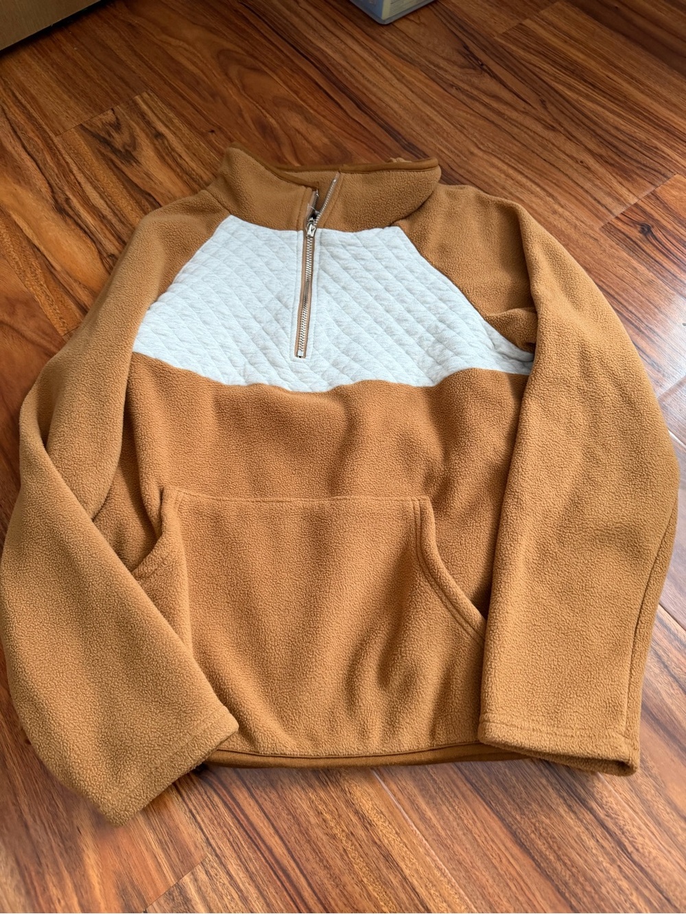 Half-Zip Fleece Pullover in Camel with Cream Yoke